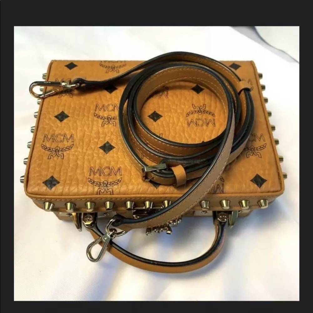 MCM Cognac Visetos Logo Studded Box Bag - Picture 8 of 8